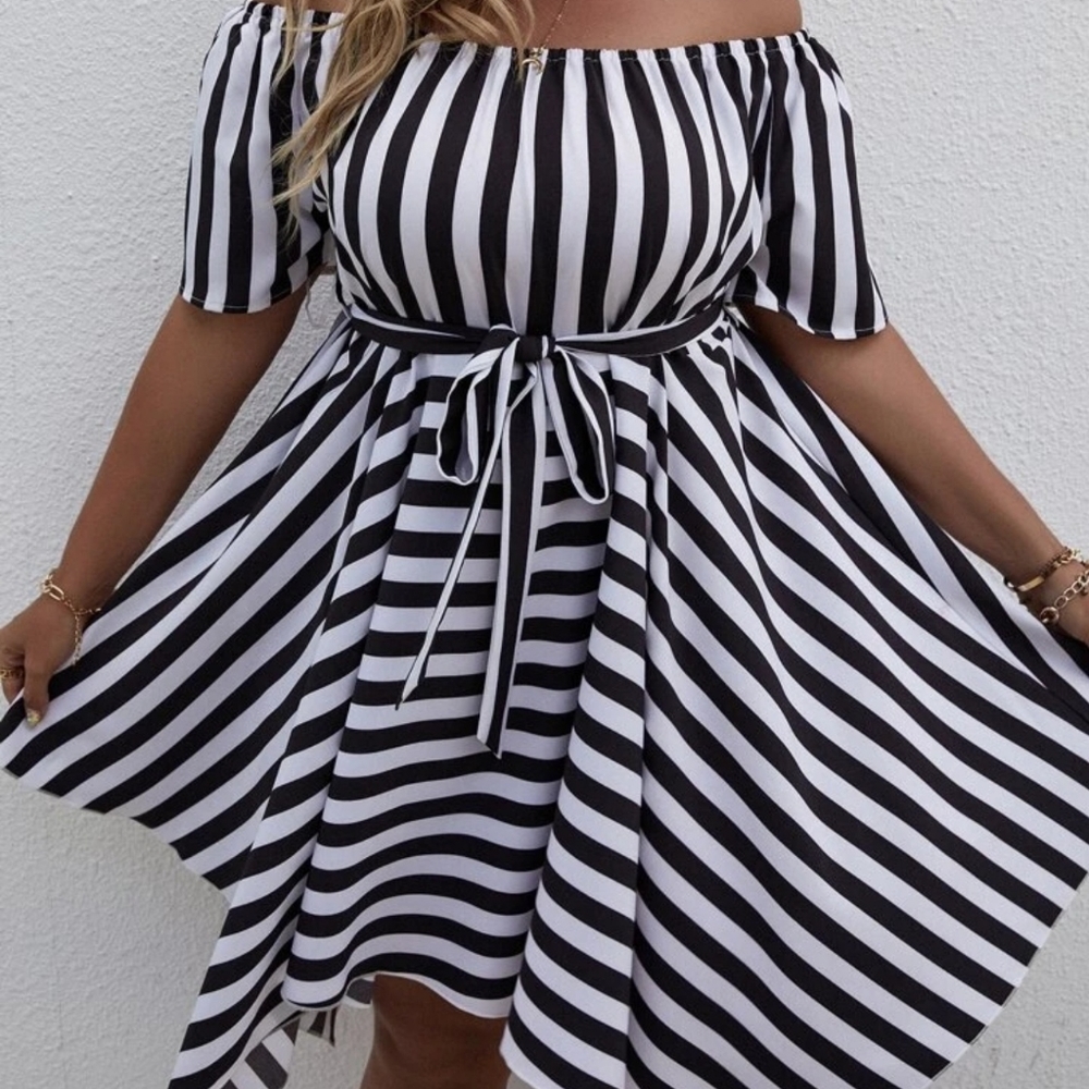 Stripped off the shoulder dress